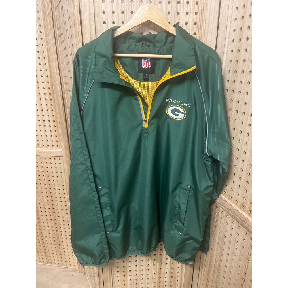 NFL Green Bay Packers Windbreaker Mens Large Green‎ Quarter Zip Pullover Jacket